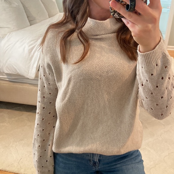 Anthropologie ~Moth~ Cashmere Blend Mock Neck
Perforated Sleeve Sweater - Picture 8 of 10